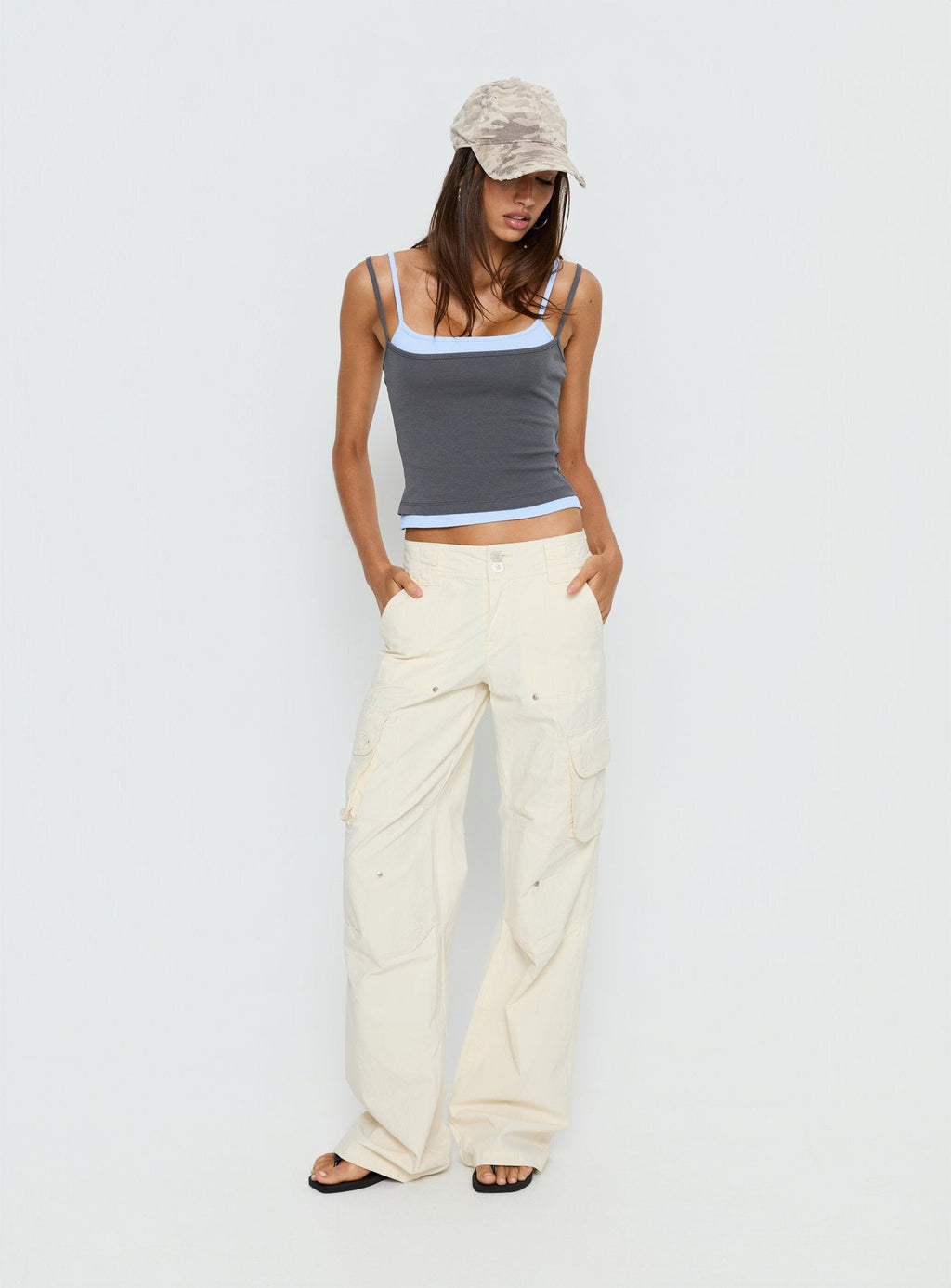 Maeka Layered Jersey Tank Top Grey / Blue